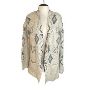 Knox Rose Aztec Open Front Fuzzy cardigan sweater | size M